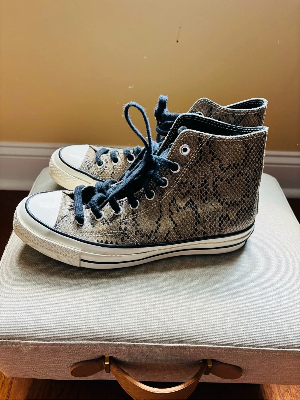 Converse High Top Sneakers in Metallic Taupe with Black Laces